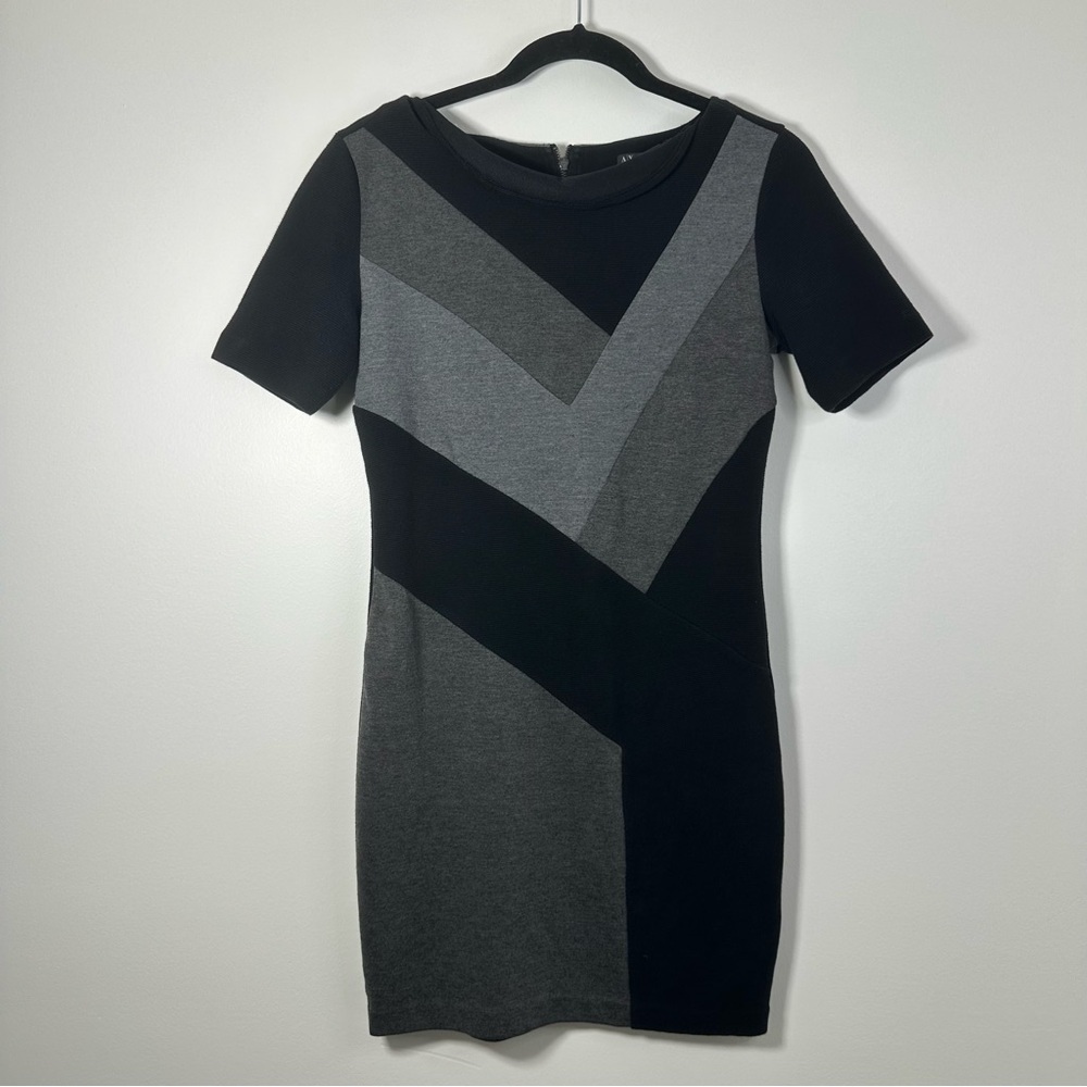 Armani Exchange Asymmetrical Black and Gray Bodycon Sheath Dress Size S